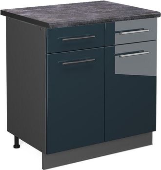 Vicco Mueble Bajo De Cocina Fame-line, Azul Oscuro Alto Brillo, 80 Cm, Et Antracita