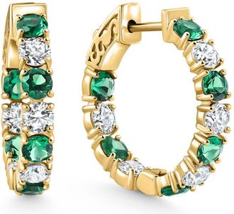 Pompeii3 4 1/2Ct Emerald & Diamond Hoops White or Yellow Gold Lab Grown 1 Tall
