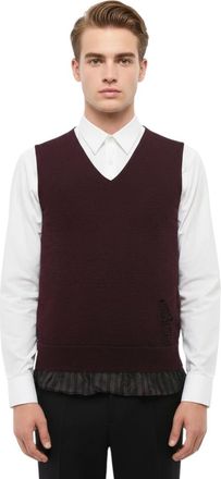 Maison Margiela Maroon V Neck Sleeveless Sweater