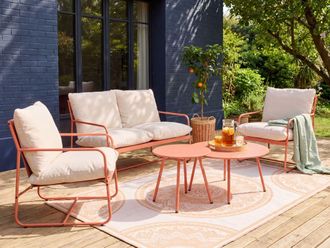 Beliani Conjunto De Jard&iacute;n 4 Plazas Estructura De Metal Y Cojines De Tela Con Fundas Extra&iacute;bles Sof&aacute; Sillones Y Mesa De Centro Coral Formello