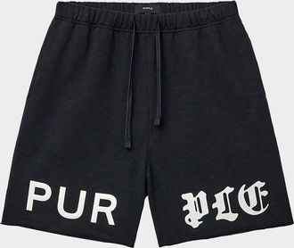 Purple Men & apos;s Cotton Fleece Drawstring Shorts