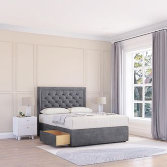 Sloomy Montana Coniston Bed Set With 4 Drawers, Mattress & 54 Headboard in Dark Grey | Size: King