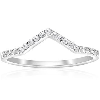 Pompeii3 1/5Ct V Shape Curved Lab Grown Diamond Wedding Ring 10k White Gold
