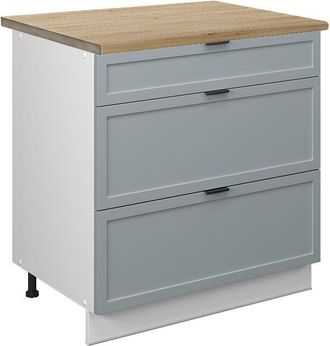 Vicco Mueble Bajo De Cocina Fame-line, Azul Claro-gris, 80 Cm Con 3 Cajones, Et Roble