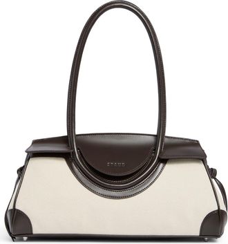 Staud Maude Canvas & Leather Shoulder Bag in Natural/Espresso at Nordstrom