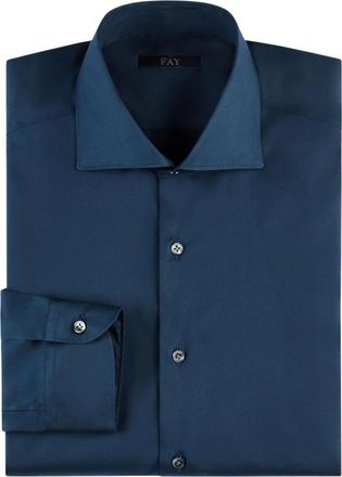 Fay Overhemden, Heren, Blauw, S, Katoen, Regular Poplin Stretch Overhemd