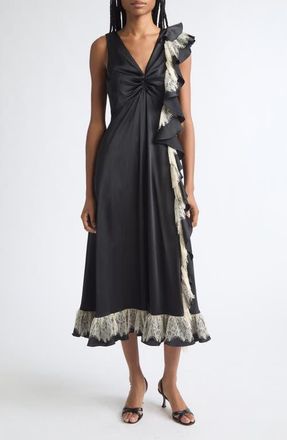 Cinq &agrave; Sept Esme Satin Midi Dress in Black/gardenia at Nordstrom, Size 2