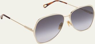 Chlo&eacute; Golden Tortoiseshell Metal Aviator Sunglasses