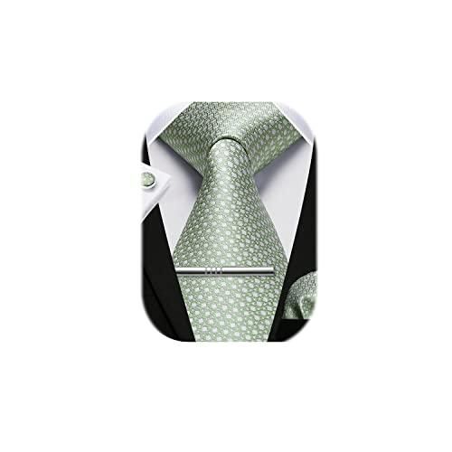 HISDERN Ensemble Cravate Plaid Homme Avec Pochette, Boutons De Manchette Et Pince - Cadeau Élégant