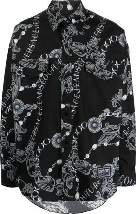 Versace Jeans Couture Long Sleeve Tops - Heren - Casual Overhemden - Zwart - 2XL - Katoen - Overhemden