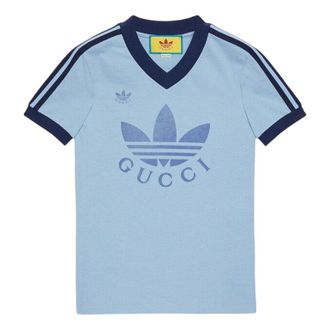 Gucci x adidas SS22 V-Neck T-Shirt Light Blue 693636-XJEBZ-4709