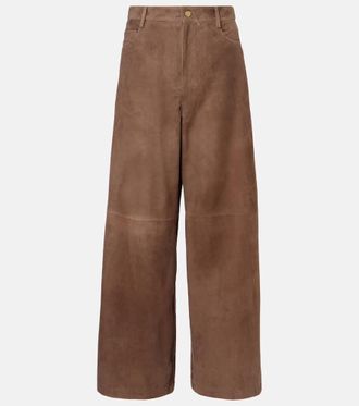 Max Mara Pantaloni Fulmine in suede a gamba larga