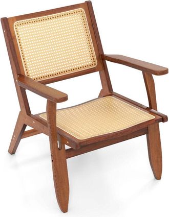 Costway Boho Rattan Accent Chair Mid Century Modern Lounge Armchair-Walnut