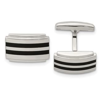 Diamond2Deal Stainless Steel Polished Black Rubber Rectangle Cufflinks