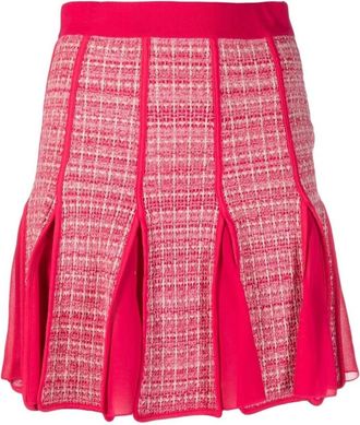 Elisabetta Franchi High-Waisted Geplooide Rok - Dames - Korte rokken - Roze - M - Katoen - Rokken