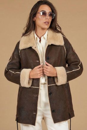 D'Arienzo Cappotto montone shearling marrone con bottoni effetto vintage DArienzo, Seleziona Taglia M, Colore Marrone