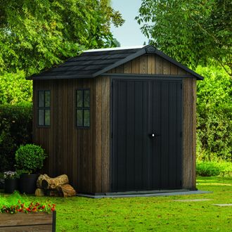 Dmora Caseta De Jard&iacute;n Mattoon, Suelo Elevado, Modular, Cerrable, Ventanas, Techo A Dos Aguas, 224x230x246h Cm Marr&oacute;n Nuez