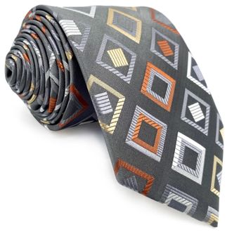 Shlax & Wing Mens Tie Grey with Red Yellow Checkers Necktie for Suit Jacket 147cm