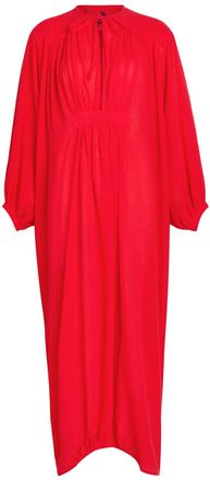 Les Vacances d'Irina Hazy Nipple Pleated Cotton Midi Dress - Red - 1 (XS / S)