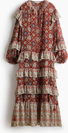 H&M Tunikakleid mit Volants - Braun/Gebl&uuml;mt