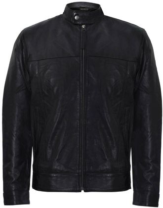 Infinity Leather Mens Mandarin Collar Biker Jacket - Black - Size X-Large