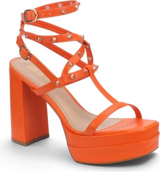 Offline Shoes Womens Strappy Studded Sandals In Orange