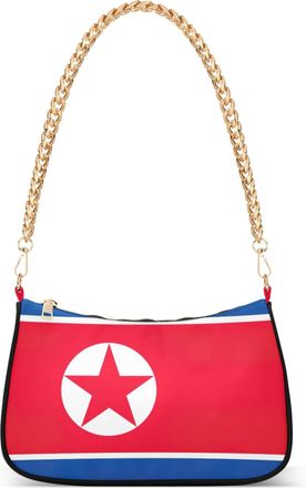 Generic North Korea Flag One Shoulder Purses for Women Hobo Purse Bags Moon Designer Handbags Zipper Closure