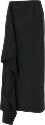 Dusan Green Wool Twill Sarong Maxi Skirt
