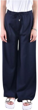 Max Mara Fluid Jogging Broek - Dames - Wijde Broeken - Blauw - L - Wol - Broeken