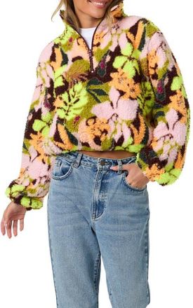 O'Neill Kacey High Pile Floral Half Zip Jacket in Chartreuse at Nordstrom, Size Xx-Large