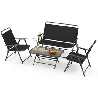 Costway Costway 4 Piece Outdoor Conversation Set Metal Frame Outdoor Bistro Set in Black
