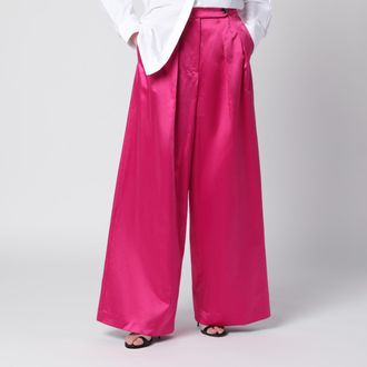 Dries Van Noten Wide pleated fuchsia satin trousers