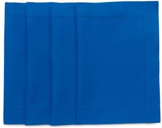 Solino Home Cotton Linen Hemstitch Placemats Set of 4, 14 x 19 Inch for Dining Table, Holiday and Everyday Table Decor in Blue at Nordstrom, Size