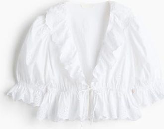 H&M Broderie Anglaise Cotton Blouse in White at Nordstrom, Size Xx-Small