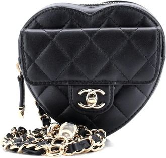 Chanel CC in Love Heart gewatteerde lamsleren heuptas - Zwart