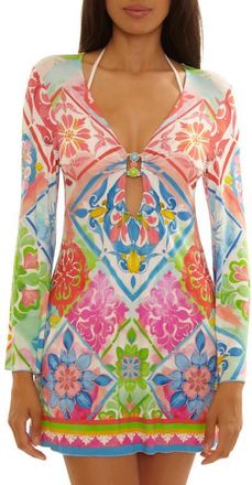 BECCA by Rebecca Virtue Mijas Long Sleeve Knit Cover-Up Tunic in Multi at Nordstrom, Size Medium