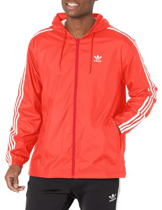 adidas Originals Mens Adicolor 3-Stripes Windbreaker Full Zip, Vivid Red, Medium