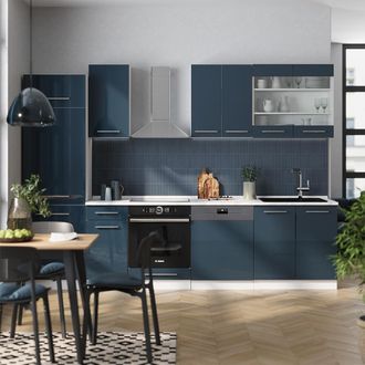 Vicco Mueble De Cocina Fame-line, Azul Oscuro Alto Brillo/blanco, 300 Cm, Et Antracita