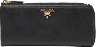 Prada Black Leather Long Wallet (Bi-Fold) (Pre-Owned)