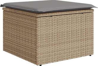 vidaXL Taburete de jardín con cojín ratán sintético beige 55x55x37cm Vidaxl