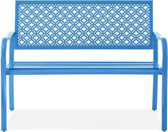 Best Choice Products Indoor Outdoor Steel Garden Bench w/ Geometric Backrest, Foot Levelers