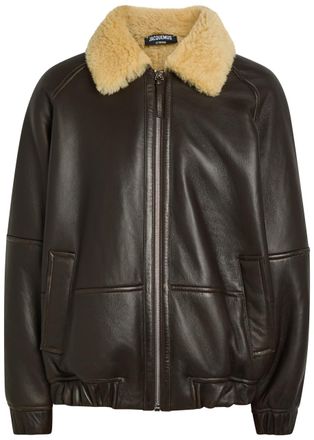 Jacquemus Le Bombardier Leather Bomber Jacket - Dark Brown - 48 (IT48 / M)