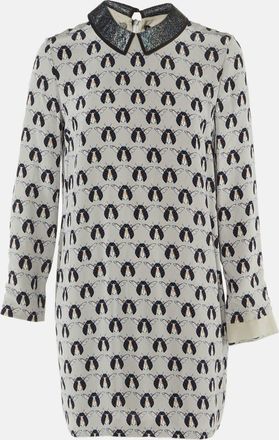 Victoria Beckham Grey Printed Shimmer Detachable Collar Silk Dress