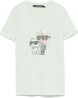 Karl Lagerfeld rhinestone-embellished T-shirt - women - Organic Cotton - S - Green