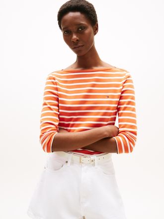 Tommy Hilfiger NEW CODY SLIM BOAT-NK 3/4SLV mit U-Boot und Streifen gestreift, casual, slim fit, Baumwolle, U-Boot-Ausschnitt