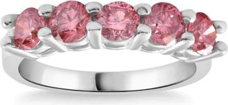 Pompeii3 1Ct TW Five Stone Pink Diamond Wedding Ring Lab Grown Band 14k White Gold