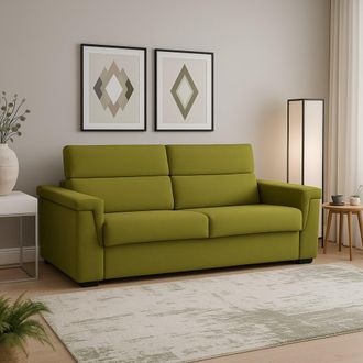 Dmora Sof&aacute; Fijo 3 Plazas Cantu, Fundas Lavables, Hecho En Italia, Con Brazos, 225x95 Cm Verde