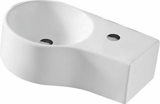 NEMO Spring Bali II handwasbakje 440 x 275 mm wandmontage porselein wit afvoergat D45 mm doorgestoken kraangat rechts D35 mm met overloop