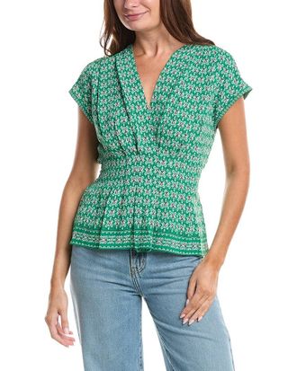 Max Studio Short Sleeve Pleat Front Blouse