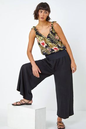 Roman Linen Blend Stretch Waist Culottes